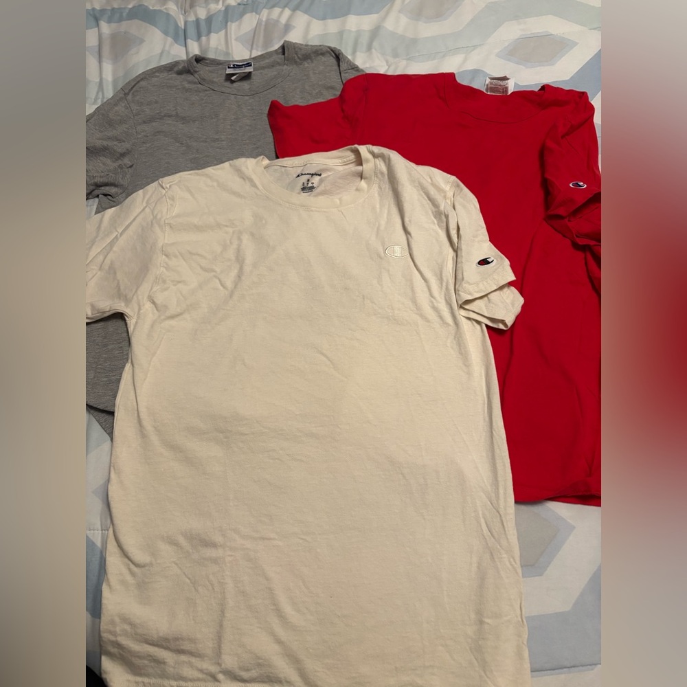 Champion Men's Short Sleeve T-Shirt Trio - Cream, Red, Gray